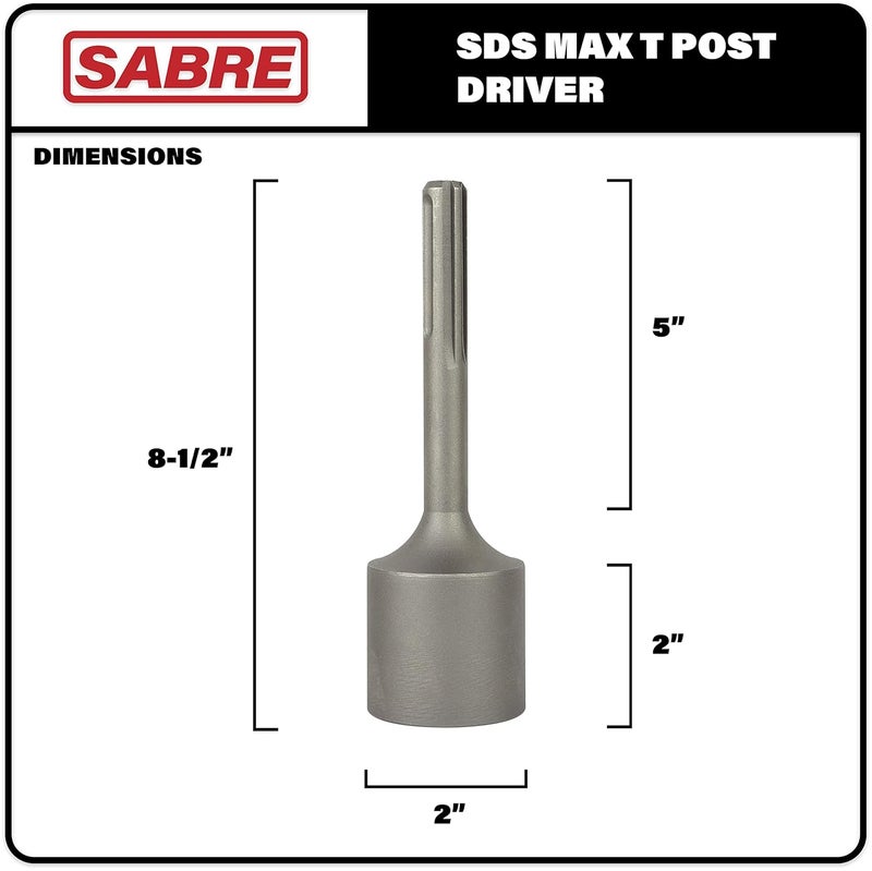 Sabre Tools SDS Max Shank T Post Driver Attachment – Made for Driving T Posts with Rotary Hamer Drill, 2 Inch Diameter Head, SDS Max Post Driver, Fence Post Pounder and Metal Fence Post Driver - Image 2